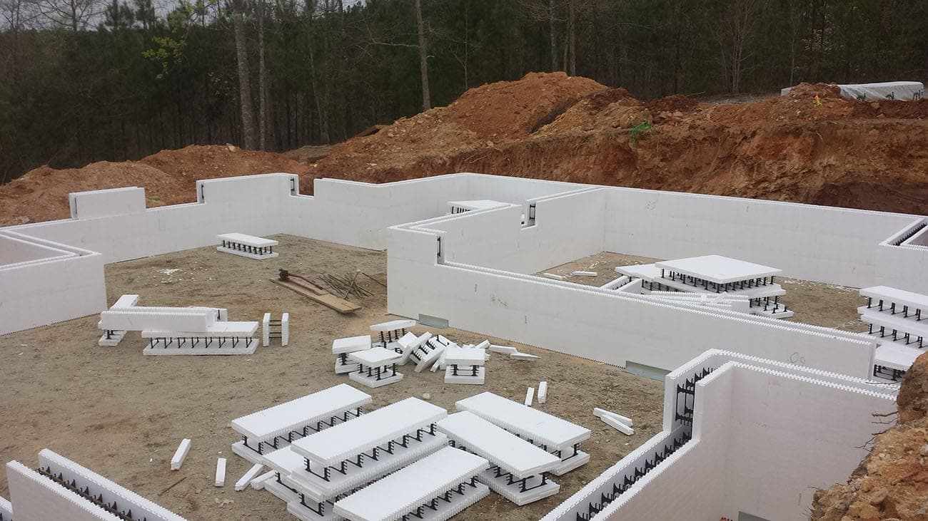 ICF foundation blocks stacked and ready for concrete pour